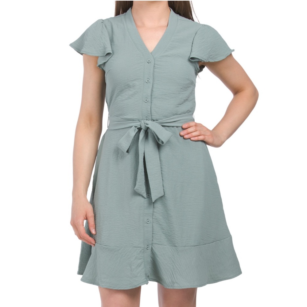 🍀 NWT Lucky Brand Wavy Crepe Flutter Sleeve Shirt Mini Dress - S